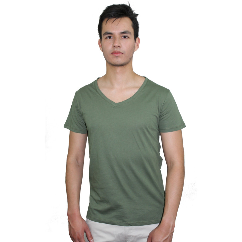 Camiseta para hombre cuello V profundo unicolor slim fit