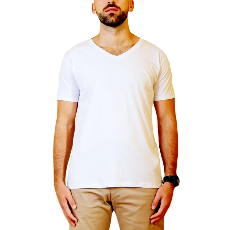 Camiseta para hombre cuello V profundo unicolor slim fit